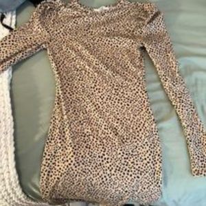 leopard body con dress puffed sleeve xs